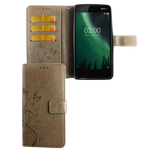 Handyh�lle f�r Nokia 2.1 / Nokia 2 2018 Tasche Wallet Schutz Cover Etuis Grau