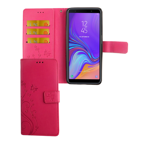 Schutz H�lle Blumen f�r Handy Samsung Galaxy A9 2018 Pink Wallet Cover Case