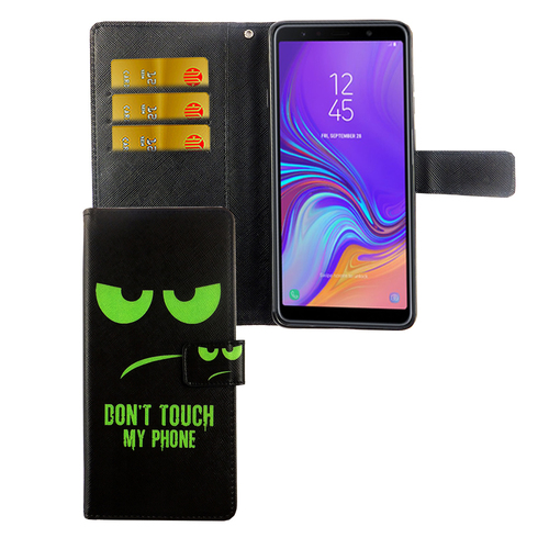 Samsung Galaxy A9 2018 Tasche Handy H�lle Schutz-Cover Flip-Case mit Kartenfach  Dont touch my phone