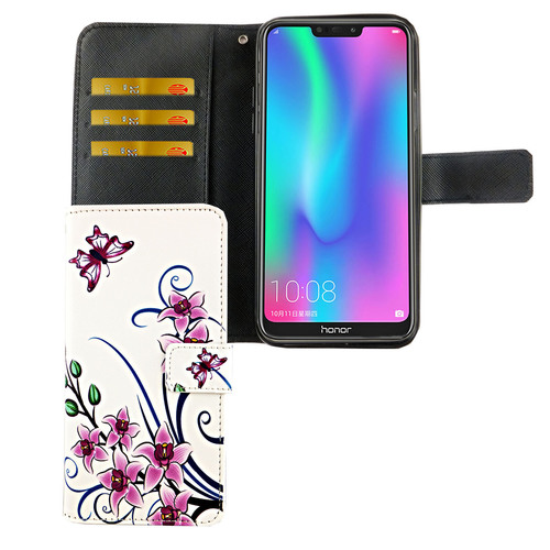 Huawei P Smart 2019 Tasche Handy H�lle Schutz-Cover Flip-Case mit Kartenfach Lotusblume