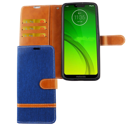 Motorola Moto G7 Handy H�lle Schutz-Tasche Case Cover Kartenfach Etui Wallet Blau
