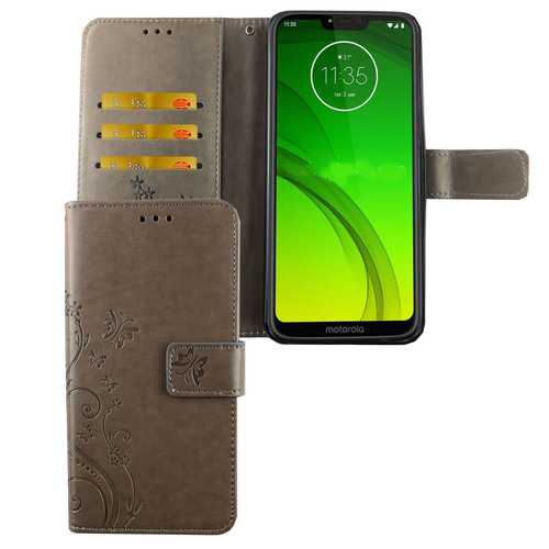 Motorola Moto G7 Handy H�lle Schutz-Tasche Cover Flip-Case Kartenfach Grau