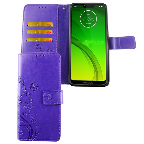 Motorola Moto G7 Handy H�lle Schutz-Tasche Cover Flip-Case Kartenfach Violett