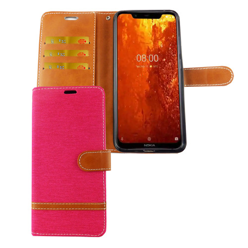 Nokia 8.1 / Nokia X7 Handy H�lle Schutz-Tasche Case Cover Kartenfach Etui Wallet Pink