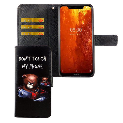 Nokia 8.1 / Nokia X7 Tasche Handy H�lle Schutz-Cover Flip-Case mit Kartenfach Dont touch my phone