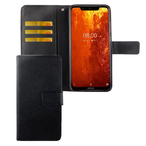 Nokia 8.1 / Nokia X7 Tasche Handy H�lle Schutz-Cover Flip-Case mit Kartenfach Schwarz