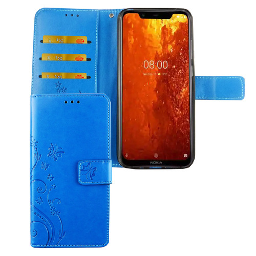 Nokia 8.1 / Nokia X7 Handy H�lle Schutz-Tasche Cover Flip-Case Kartenfach Blau