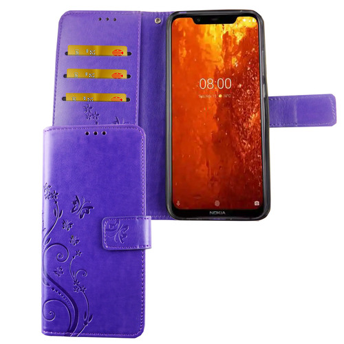 Nokia 8.1 / Nokia X7 Handy H�lle Schutz-Tasche Cover Flip-Case Kartenfach Violett