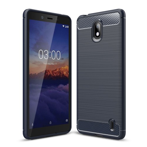 Nokia 1 Plus TPU Case Carbon Fiber Optik Brushed Schutz H�lle Blau