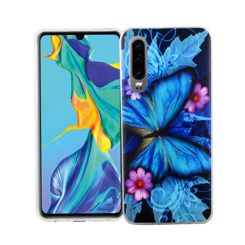 Huawei P30 K�nig Design Handy H�lle Schutz-Case Cover Bumper Schmetterling Blau