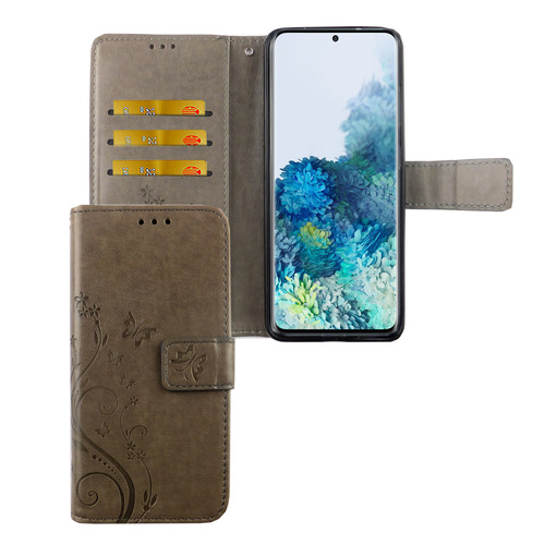 Samsung Galaxy S20 Handy H�lle Schutz-Tasche Cover Flip-Case Kartenfach Grau