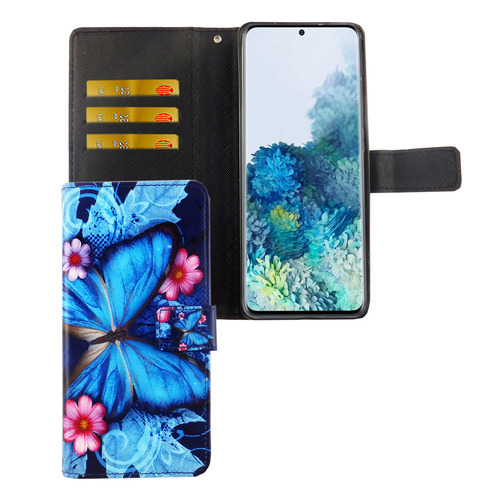 Samsung Galaxy S20 Plus Tasche Handy H�lle Schutz-Cover Flip-Case mit Kartenfach Blauer Schmetterling