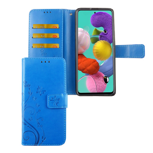 Samsung Galaxy A71 Handy H�lle Schutz-Tasche Cover Flip-Case Kartenfach Blau