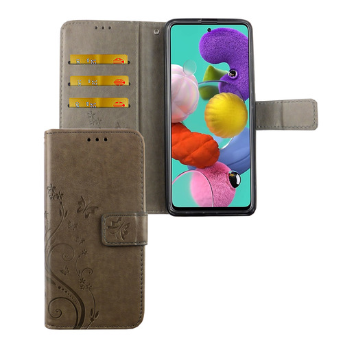 Samsung Galaxy A71 Handy H�lle Schutz-Tasche Cover Flip-Case Kartenfach Grau