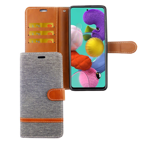 Samsung Galaxy A71 Handy H�lle Schutz-Tasche Case Cover Kartenfach Etui Wallet Grau