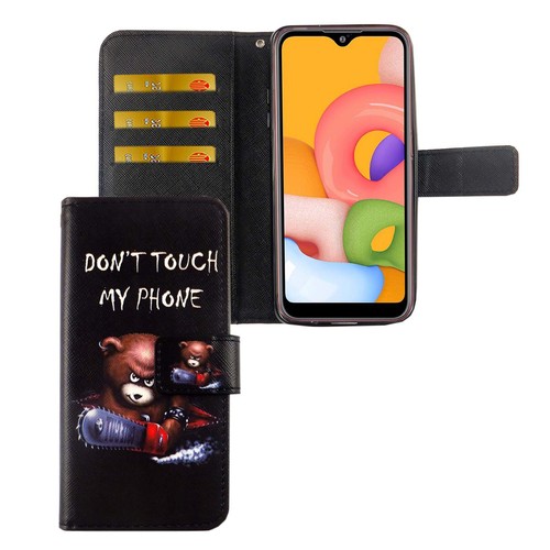 Samsung Galaxy A01 Tasche Handy Hlle Schutz-Cover Flip-Case mit Kartenfach Dont touch my phone