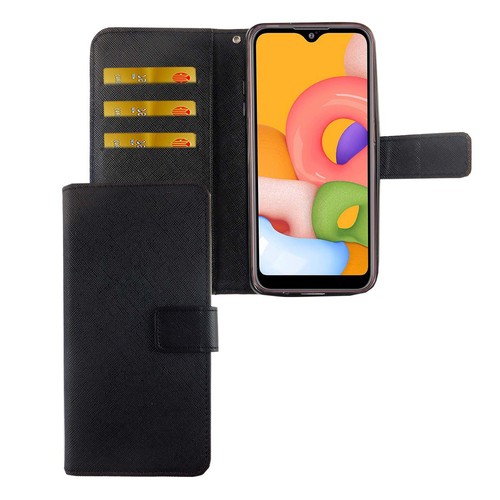 Samsung Galaxy A01 Tasche Handy H�lle Schutz-Cover Flip-Case mit Kartenfach Schwarz
