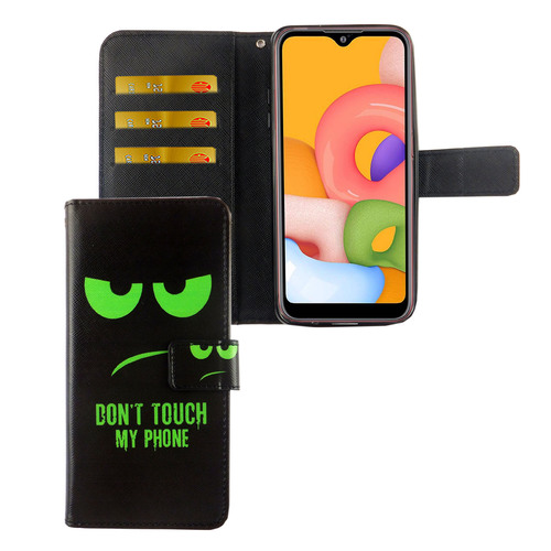 Samsung Galaxy A01 Tasche Handy H�lle Schutz-Cover Flip-Case mit Kartenfach Dont touch my phone