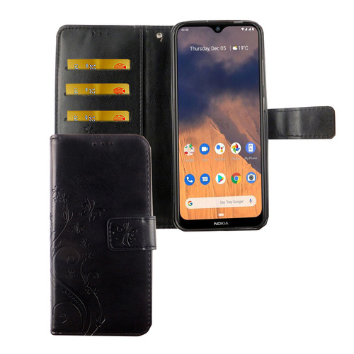 Nokia 2.3 Handy H�lle Schutz-Tasche Cover Flip-Case Kartenfach Schwarz