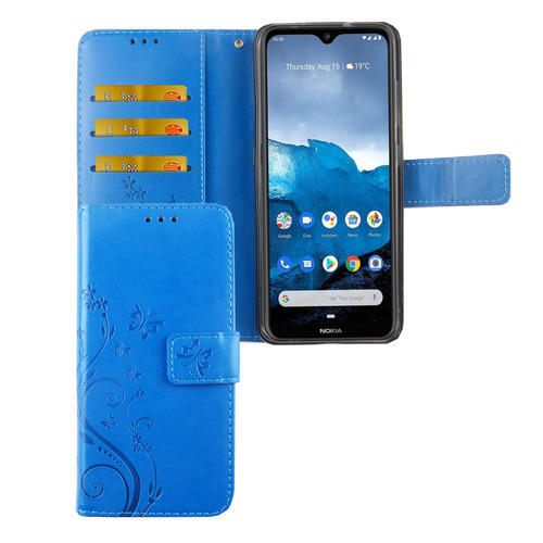 Nokia 6.2 Handy H�lle Schutz-Tasche Cover Flip-Case Kartenfach Blau