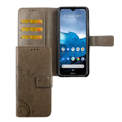 Nokia 6.2 Handy H�lle Schutz-Tasche Cover Flip-Case Kartenfach Grau