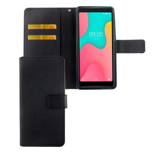 Wiko Y60 Tasche Handy H�lle Schutz-Cover Flip-Case mit Kartenfach Schwarz