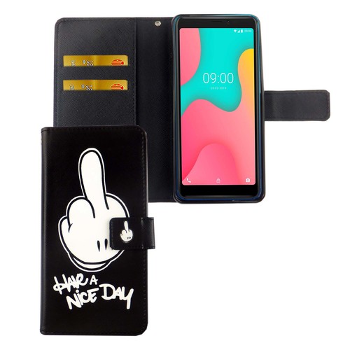 Wiko Y60 Tasche Handy H�lle Schutz-Cover Flip-Case mit Kartenfach Have a nice day