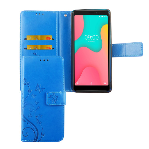 Wiko Y60 Handy H�lle Schutz-Tasche Cover Flip-Case Kartenfach Blau