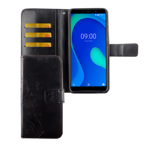 Wiko Y80 Handy H�lle Schutz-Tasche Cover Flip-Case Kartenfach Schwarz
