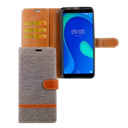 Wiko Y80 Handy H�lle Schutz-Tasche Case Cover Kartenfach Etui Wallet Grau
