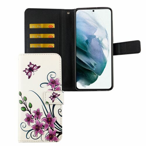 Samsung Galaxy S21 Tasche Handy H�lle Schutz-Cover Flip-Case mit Kartenfach Lotusblume