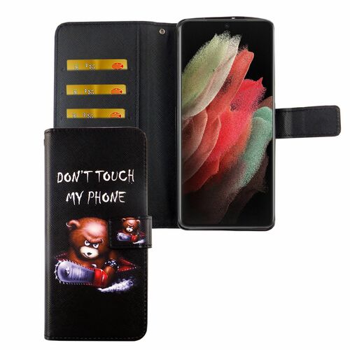 Samsung Galaxy S21 Ultra Tasche Handy H�lle Schutz-Cover Flip-Case mit Kartenfach Dont touch my phone