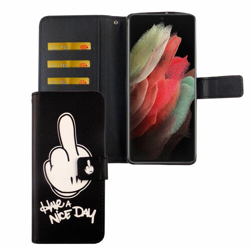 Samsung Galaxy S21 Ultra Tasche Handy H�lle Schutz-Cover Flip-Case mit Kartenfach Have a nice day