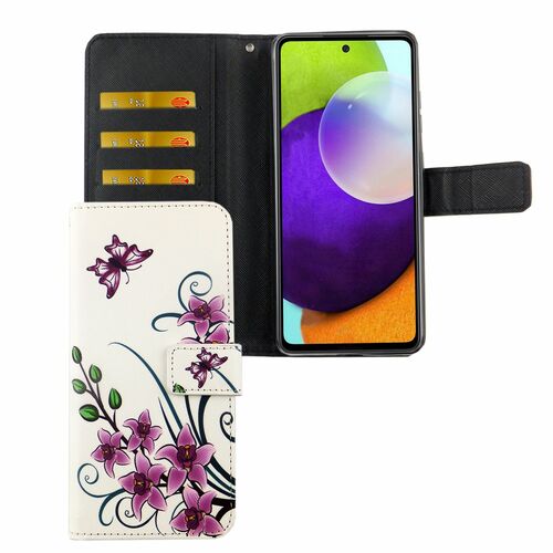Samsung Galaxy A72 5G Tasche Handy H�lle Schutz-Cover Flip-Case mit Kartenfach Lotusblume