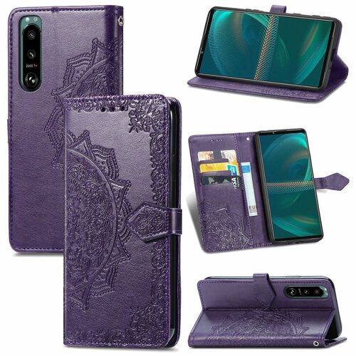Sony Xperia 5 III Tasche Handy H�lle Schutz-Cover Flip-Case mit Kartenfach Violett