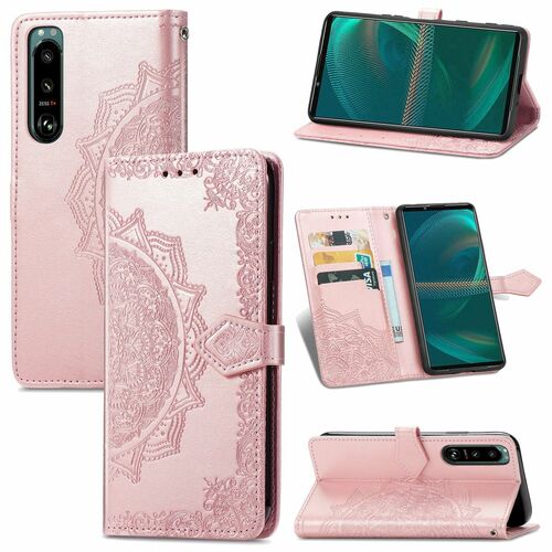 Sony Xperia 5 III Tasche Handy H�lle Schutz-Cover Flip-Case mit Kartenfach Rosa