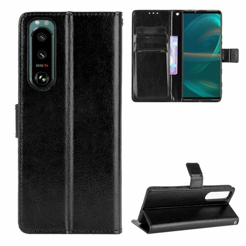 Sony Xperia 5 III Tasche Handy H�lle Schutz-Cover Flip-Case mit Kartenfach Schwarz