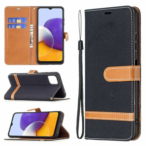 Samsung Galaxy A22 5G Tasche Handy H�lle Schutz-Cover Flip-Case mit Kartenfach Schwarz