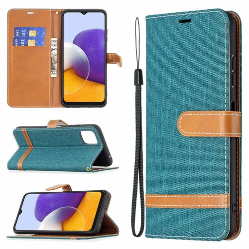 Samsung Galaxy A22 5G Tasche Handy H�lle Schutz-Cover Flip-Case mit Kartenfach Gr�n