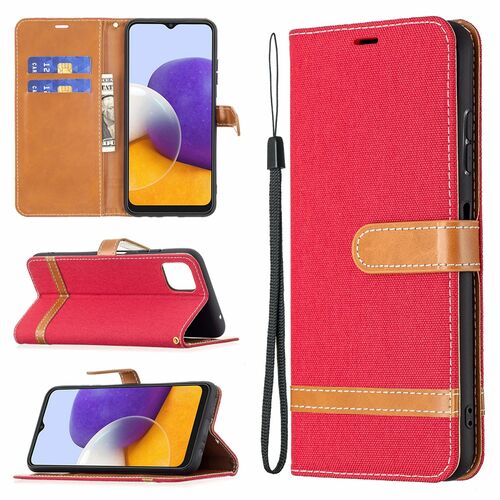 Samsung Galaxy A22 5G Tasche Handy H�lle Schutz-Cover Flip-Case mit Kartenfach Rot