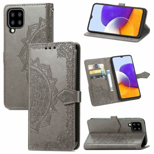 Samsung Galaxy A22 5G Tasche Handy H�lle Schutz-Cover Flip-Case mit Kartenfach Grau