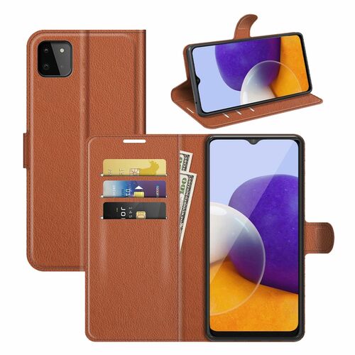 Samsung Galaxy A22 5G Handyh�lle Schutztasche Wallet Cover 360 Case Etuis Braun