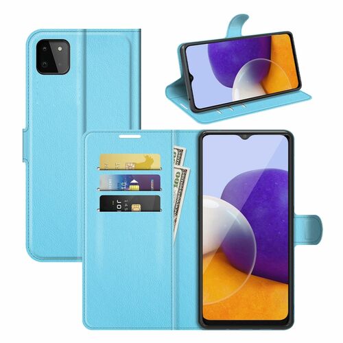 Samsung Galaxy A22 5G Handyh�lle Schutztasche Wallet Cover 360 Case Etuis Blau