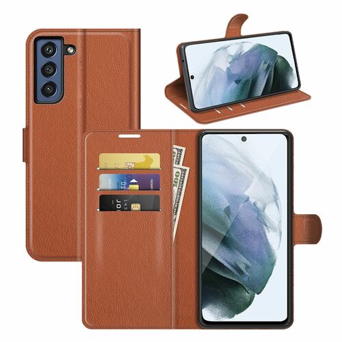 Samsung Galaxy S21 FE Handyh�lle Schutztasche Wallet Cover 360 Case Etuis Braun