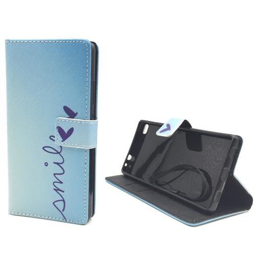 Handyh�lle Tasche f�r Handy Huawei P8  Schriftzug Smile Blau