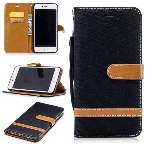 Tasche f�r Apple iPhone 8 Plus Jeans Cover Handy Schutz H�lle Case Schwarz