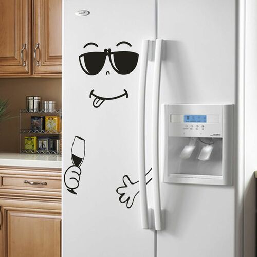 Wandsticker K�hlschrank Aufkleber f�r K�che Lustiges Gesicht Smiley Klebefolie