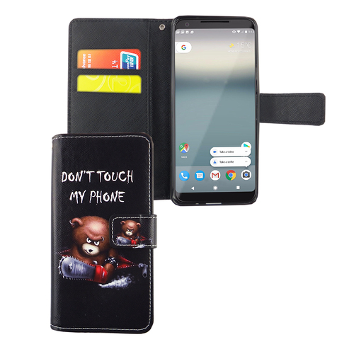 Handyh�lle Tasche f�r Handy Google Pixel 2 Schriftzug B�r mit Kettens�ge