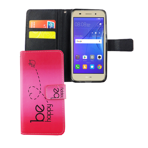 Handyh�lle Tasche f�r Handy Huawei Y3 2017 Be Happy Pink