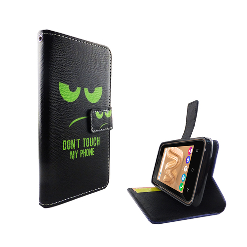 Handyh�lle Tasche f�r Handy Wiko Sunny Max Dont Touch My Phone Gr�n
